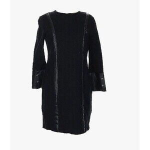 Drew Black Whimsigoth Black Bodycon Faux Leather Trim Sleeve Dress Size M Witchy